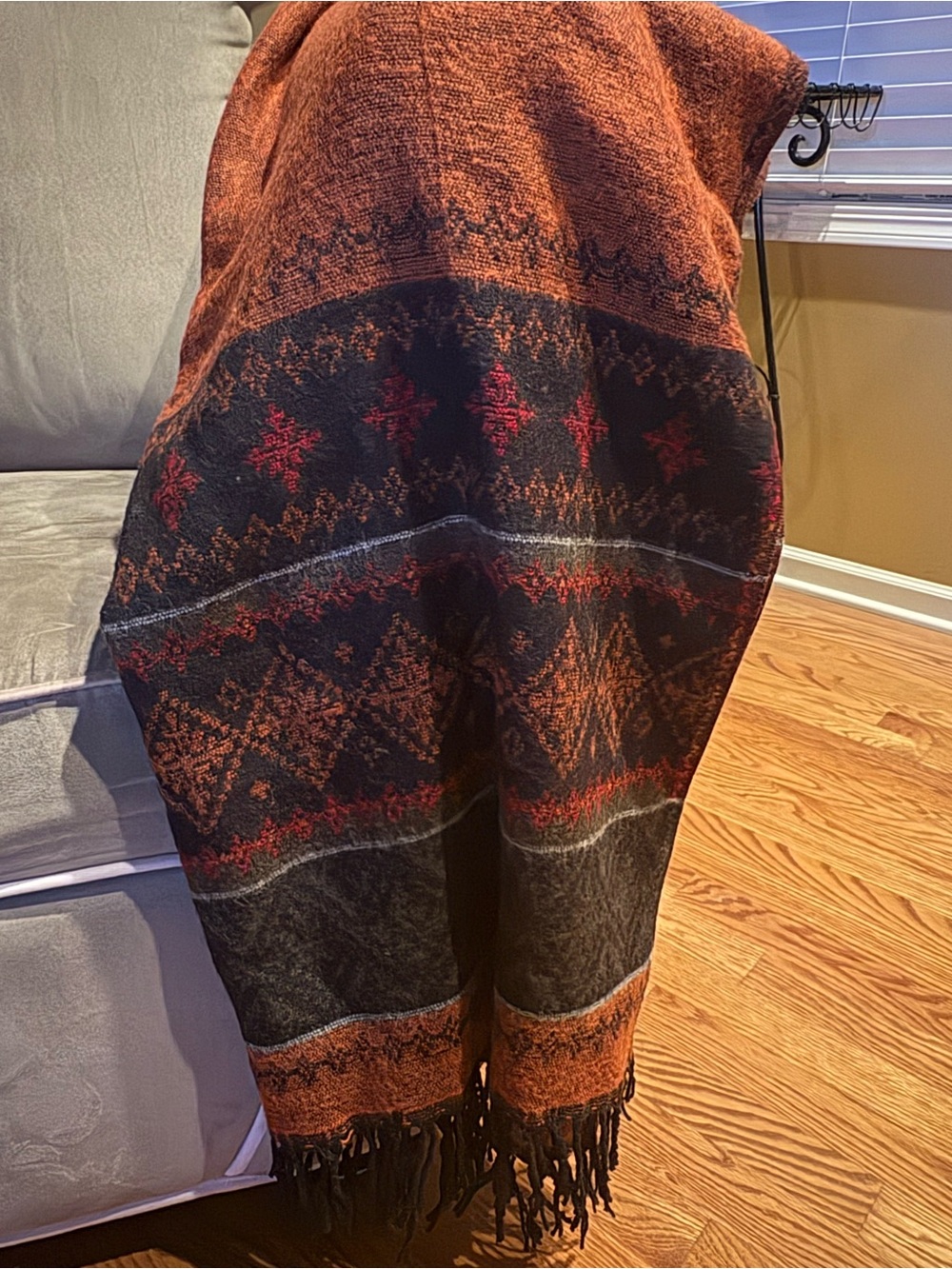 Steve Madden Rust, Black & Red Patterned Fringe wrap